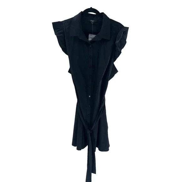 Women's Forever 21+ Black Flutteer Sleeve Woven Shirt Dress Size 3X - Picture 2 of 7